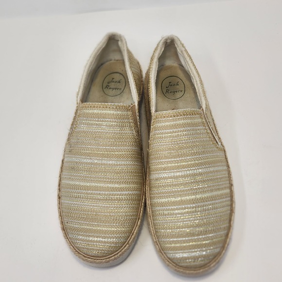 Jack Rogers Womens Tucker Slip On Sneakers Size 9 M Gold Tan Metallic Fabric - Picture 2 of 9